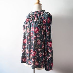 LOFT Outlet Floral Mock Ruffle Neck Top